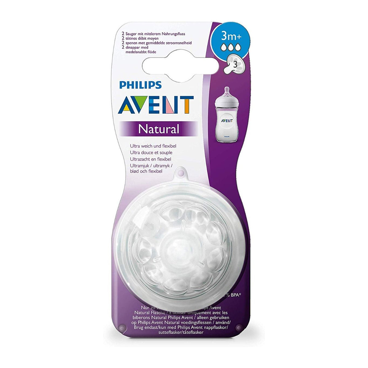 Avent Natural 2 Medium Flow Teats, 3 Holes
